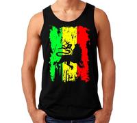 OM3® Reggae Lion of Judah Tank Top Shirt - Herren - Jamaika Rastafari Ragga Musik - Schwarz, L