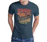 OM3® Shark Surfing Long Beach California T-Shirt - Herren - Beach Surfer Haifisch Logo Sunshine Cali State USA - Denim, M