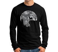 OM3® Shiba Inu Langarm Shirt | Herren | Full Moon Dog Shiba-Inu | Schwarz, M