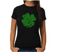 OM3® St. Patrick's Day T-Shirt - Damen - Four Leaf Clover Irish Ireland Shenanigans - M, Schwarz