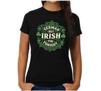 OM3® St. Patrick's Day T-Shirt - Damen - German But Irish for Tonight - Spruch - Irish Pub Parade - Paddy Outfit - S, Schwarz