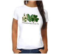 OM3® St. Patrick's Day T-Shirt - Damen - Shamrock Kleeblatt Love Peace Clover - L, Weiß
