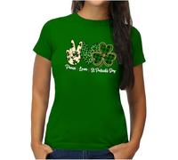 OM3® St. Patrick's Day T-Shirt - Damen - Shamrock Kleeblatt Love Peace Clover - XXL, Grün