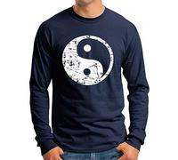 OM3® Yin and Yang Symbol Langarm Shirt - Herren - Logo Feng Shui Qi Gong Wushu - Navy, XXL