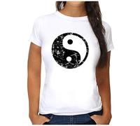OM3® Yin and Yang Symbol T-Shirt - Damen - Logo Feng Shui Qi Gong Wushu - M, Weiß