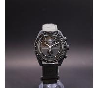 Swatch Moonswatch Omega X Mission to Mercury Straußleder Armbanduhr, Schwarz