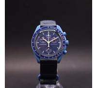 Swatch Armbanduhr Moonswatch Omega x Mission to Neptune Straußleder, blau, Armband