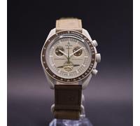 Swatch Armbanduhr Moonswatch Omega x Mission to Saturn Straußleder