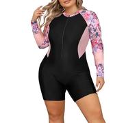 OMEWEE Badeanzug Groe Gren fr Damen Bademode mit Bein fr mollige Frauen Sexy Bikini mit Druck Schwimmanzug Badeanzug Damen Sport rosa 1XL