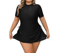 OMEWEE Badeanzug Groe Gren fr Damen Bademode mit Bein fr mollige Frauen Sexy Bikini mit Druck Schwimmanzug Badeanzug Damen Sport schwarz mit Hose 2XL