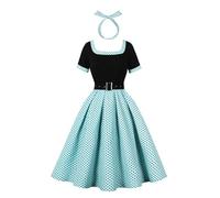 OMEWEE Damen 50er Jahre Kleider Polka Dots 1950er Vintage Retro Cocktailkleid Rockabilly Kleider Elegant Knielang Abendkleid A-Line Swing Faltenrock festliches Kleid Partykleid Grün XXL