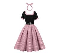 OMEWEE Damen 50er Jahre Kleider Polka Dots 1950er Vintage Retro Cocktailkleid Rockabilly Kleider Elegant Knielang Abendkleid A-Line Swing Faltenrock festliches Kleid Partykleid Rosa S