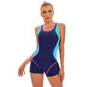 OMEWEE Einteiler Ärmellos Badeanzug mit Bein Damen Bademode Bauchweg Push Up Sexy Swimsuit Sport Schwimmanzug mit Cups blau XL