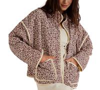 Omoone Damen Cropped Floral Steppjacke Cardigan Bedruckt Leicht Offene Vorderseite Gepolstert Puffer Coat, 09red, L