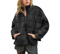 Omoone Damen Steppjacke Puffer Jacke Reißverschluss Übergroße Leichte Gepolsterte Daunenmantel Oberbekleidung, Schwarz, L