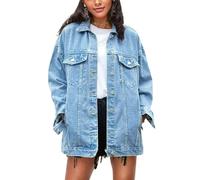 Omoone oversized, mittellange Damen-Denimjacke, Bikerjacke, Denim Blau, XXL