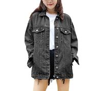 Omoone oversized, mittellange Damen-Denimjacke, Bikerjacke, GRAU, XXL