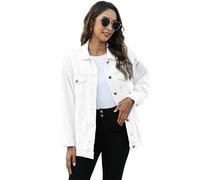 Omoone oversized, mittellange Damen-Denimjacke, Bikerjacke, Weiss/opulenter Garten, XXL