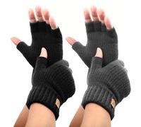 Omtofo 2 Stück Fingerlose Handschuhe, Kaschmir Winter Warme Strick Handschuhe für Laufen, Radfahren, Fahren, Herren und Damen, Schwarz+Dunkelgrau