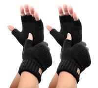 Omtofo Fingerlose Handschuhe Herren Damen, 2 Paar Alpakawolle Warm Winterhandschuhe, Unisex, Strickhandschuhe Handschuhe ohne Finger für Laufen, Radfahren, Fahren, Innen, Außen, Schwarz