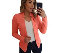 OMZIN Damen 3/4 Ärmel Blazer Open Front Kurz Cardigan Anzug Jacke Arbeit Büro Mantel Orange L