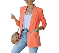 OMZIN Damen Blazer Lässige Arbeit Büro Open Front Blazer Jacke Cardigan Einfarbig Mit Taschen Orange XXL