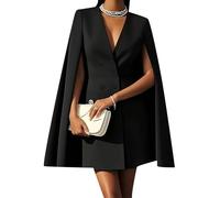 OMZIN Damen Elegantes Anzug Kleid Poncho Cape Zweireihig Büro Arbeit Mini Blazer Kleid Schwarz XL