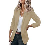 OMZIN Damen Slim Fit Gepolsterte Schulter Blazer Offene Vorderseite Knopf Arbeit Büro Jacke Khaki XL
