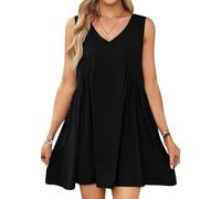 OMZIN Damen Sommer ärmelloses Minikleid Casual A Line Loose V Neck Tank Sundress with Pockets
