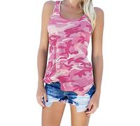 OMZIN Damen Tank Top Basic Trägertop Camouflage Rundhalsausschnitt Casual Oberteile Für Frauen Weste Top Rose M