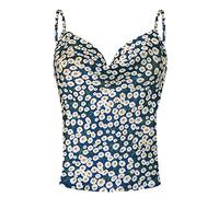 OMZIN Damen Tanktop Baumwolle Satin Shirt Vintage Baumwolle Ellos Oberteile Gedruckt Seide Sexy Bluse Trägertop Strap Top T-Shirt Unterhemd Spaghetti Gänseblümchen M