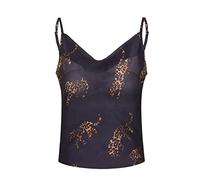 OMZIN Damen Tanktop Vintage Satin Shirt Ärmellos Sommer Top Oberteile V-Ausschnitt Gedruckt T-Shirt Bluse Baumwolle Spitz Sexy Unterhemd Trägertop Navy Leopard 2XL