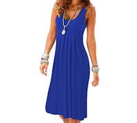 OMZIN Damen Urlaub Strand Einfarbig Basic Sommerkleid Sommer Strand Midi Ausgestelltes Tankkleid Königsblau 3XL