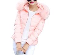 OMZIN Damen Winterjacke Parkas Verdicken Plus Size Oberbekleidung Solide Kapuzenmäntel Kurze Slim Cotton Padded Basic Tops Rosa 2XL