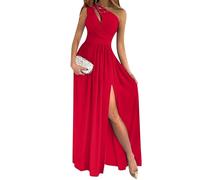 OMZIN Lange Kleider Für Damen Elegantes Kleid Mit Seitenschlitz Ausschnitt Off The Shoulder A-Linie Cocktail Abendkleider Rot S