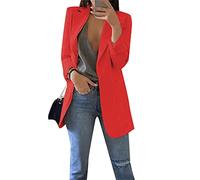 OMZIN Leichter klassisch drapierter Damen mit offener Front und einfarbiger schmal Geschnittener Blazer-Mantel mit Taschen Rot S