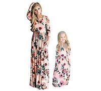 OMZIN Mutter und Tochter Familie passendes Kleid Mama und ich Langarm Blumendruck lockeres Kleid B-Blumen Rosa L