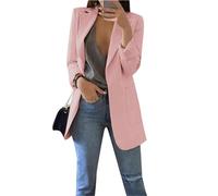 OMZIN Reverskragen Gefütterter Blazer Für Damen Offene Vorderseite Schlichte Langarm-Strickjacke Mit Tasche Rosa L