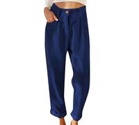 OMZIN Straight Trousers Für Damen Casual Classic Trouser Mid Waist Solid Pockets Corduroy Pants Blue M