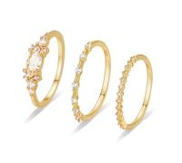 ONBRIG Zierliche Goldringe für Damen, 14 Karat vergoldet, stapelbarer Ring für Mädchen, Größe 6-11, Zirkonia, Goldringe, Set, Hochzeitsringe für Frauen, ästhetischer Schmuck für Frauen und Mädchen
