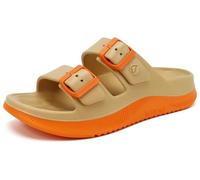 ONCAI Damen Sandalen 2026 Pantoletten Verstellbarem Riemenverschluss Outdoor Sport Athletic Slides Offenen Zehen und Dicker Polsterung Athletischen Komfortablen Gummisohlen Beige/Orange Größe EU41
