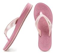 ONCAI Damen Zehentrenner Sommer Sport Flip Flops Schwimmbad Strand Plattform Sandalen Badelatschen Gummifußbett Rosa Größe 37.5