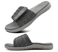 ONCAI Grau Dusch Badelatschen Herren mit Klettverschluss Offener Zeh Sports Badesandalen Sommer Freizeit Sandalen Hausschuhe Weich Gummifußbett Pantoletten Größe 47