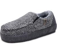 ONCAI Hauschuhe Herren Pantoffeln Wärme Streifen Baumwolle-mischung Slipper Komfort Yoga-Matte Filz geschlossene Slippers Cord Indoor Outdoor rutschfester Gummisohle Baumwolle Grau/Weiß Größe 47