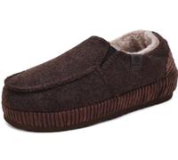 ONCAI Hauschuhe Herren Pantoffeln Wärme Streifen Baumwolle-mischung Slipper Komfort Yoga-Matte Filz geschlossene Slippers Cord Indoor Outdoor rutschfester Gummisohle Filz Dunkel Braun Größe 45