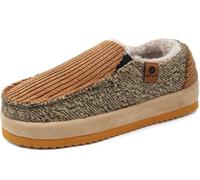 ONCAI Hauschuhe Herren Pantoffeln Wärme Streifen Baumwolle-mischung Slipper Komfort Yoga-Matte Filz geschlossene Slippers Cord Indoor Outdoor rutschfester Gummisohle Baumwolle Kord Khaki Größe 45