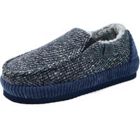 ONCAI Hauschuhe Herren Pantoffeln Wärme Streifen Baumwolle-mischung Slipper Komfort Yoga-Matte Filz geschlossene Slippers Cord Indoor Outdoor rutschfester Gummisohle Baumwolle Blau/Weiß Größe 45
