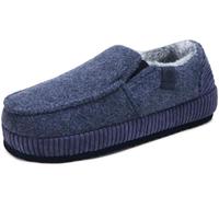 ONCAI Hauschuhe Herren Pantoffeln Wärme Streifen Baumwolle-mischung Slipper Komfort Yoga-Matte Filz geschlossene Slippers Cord Indoor Outdoor rutschfester Gummisohle Filz Dunkel Blau Größe 44