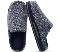ONCAI Hausschuhe Herren Komfort Pantoffeln Plüsch Streifen Hüttenschuhe Wärme Cord Flauschig Slipper mit Memory Foam Kariert Rutschfest Gummisohle Größe 40-50