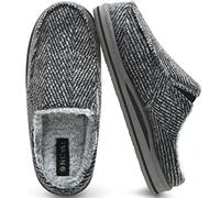 ONCAI Hausschuhe Herren Komfort Pantoffeln Plüsch Streifen Hüttenschuhe Wärme Cord Flauschig Slipper mit Memory Foam Kariert Rutschfest Gummisohle Größe 40-50